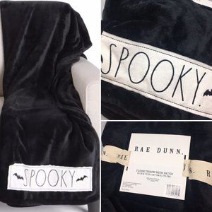 Rae Dunn Halloween SPOOKY Bat Black Fleece Throw Blanket Patch 50x70 NEW 2021